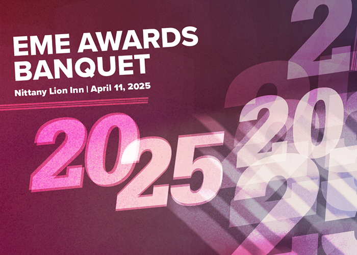 Abstract rose colored gradient with EME Awards Banquet 2025 overlay.