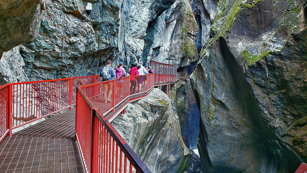 trail path on cliff with red guide lines