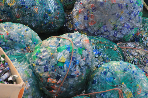 Bags of empty plastic bottles