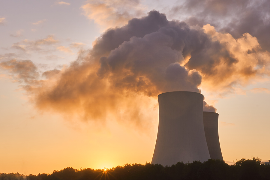 nuclear power plant at dusk