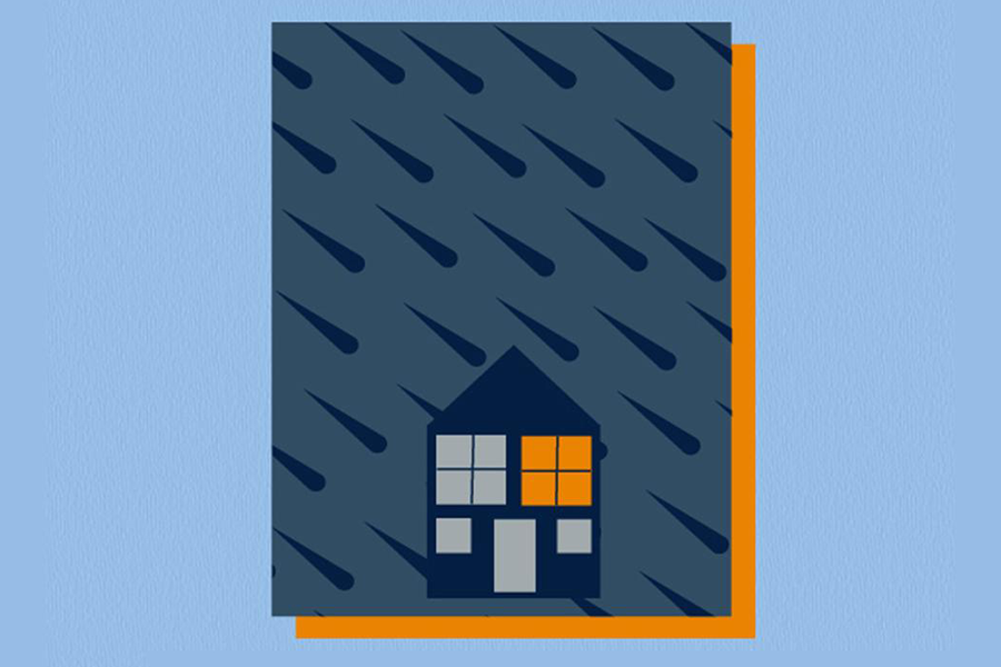 Abstract illustration of house in rain at night